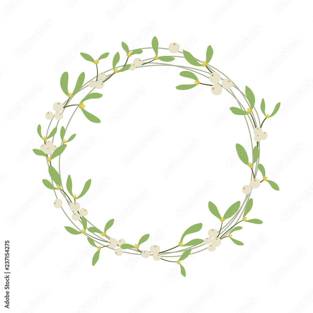 Vector design element. Mistletoe wreath isolated on white background - obrazy, fototapety, plakaty 