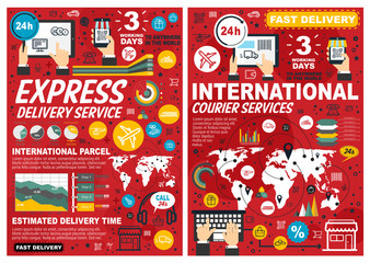 Aufkleber - Delivery and international courier service posters