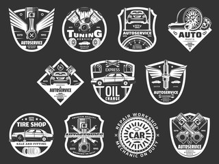 Sticker - Auto service or car repair monochrome icons vector