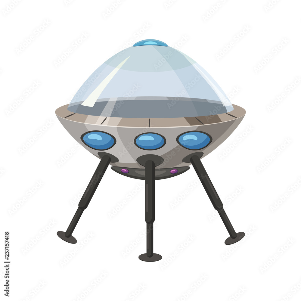 Ufo flying spaceship isolated on white cartoon style. Alien transport ...