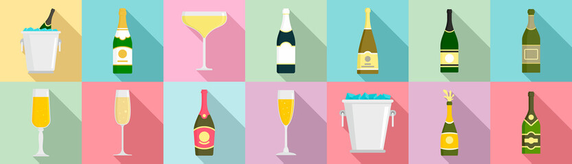 Champagne icon set. Flat set of champagne vector icons for web design