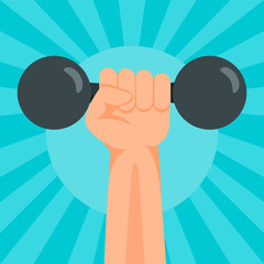 Poster - Hand dumbbell banner. Flat illustration of hand dumbbell vector banner for web design