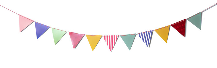 paper party flags for decoration and covering on white background.