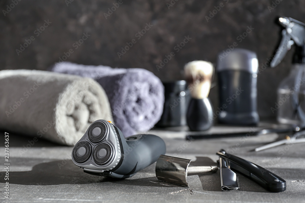 Shaving accessories on table