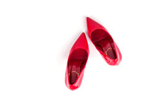 Top View Of Red High Heel Shoes Isolated On White Background