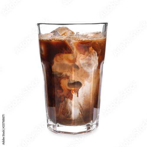 Cuadros en Lienzo Glass of cold coffee on white background