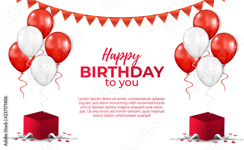 Happy Birthday Banner Invitation Template With Red And White