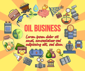 Wall Mural - Oil business concept banner. Cartoon banner of oil business vector concept for web, giftcard and postcard