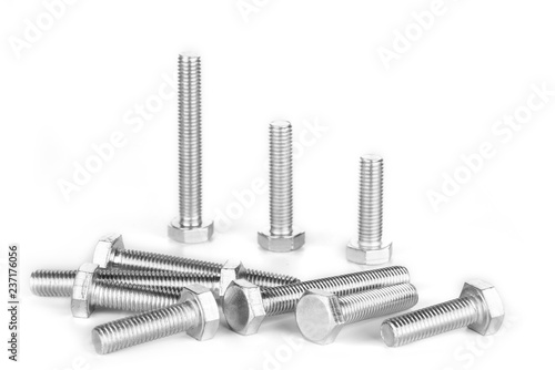 Fotografía Metal screw or bolt and nuts isolated on white background