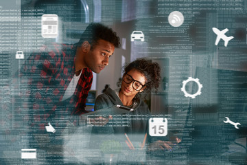 young multinational code developers, team work of new navigation project