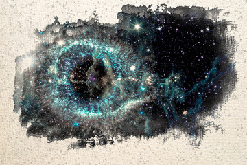 Wall Mural - stylized by watercolor sketch painting on a textured paper of the helix nebula, a cosmic starlet eer
