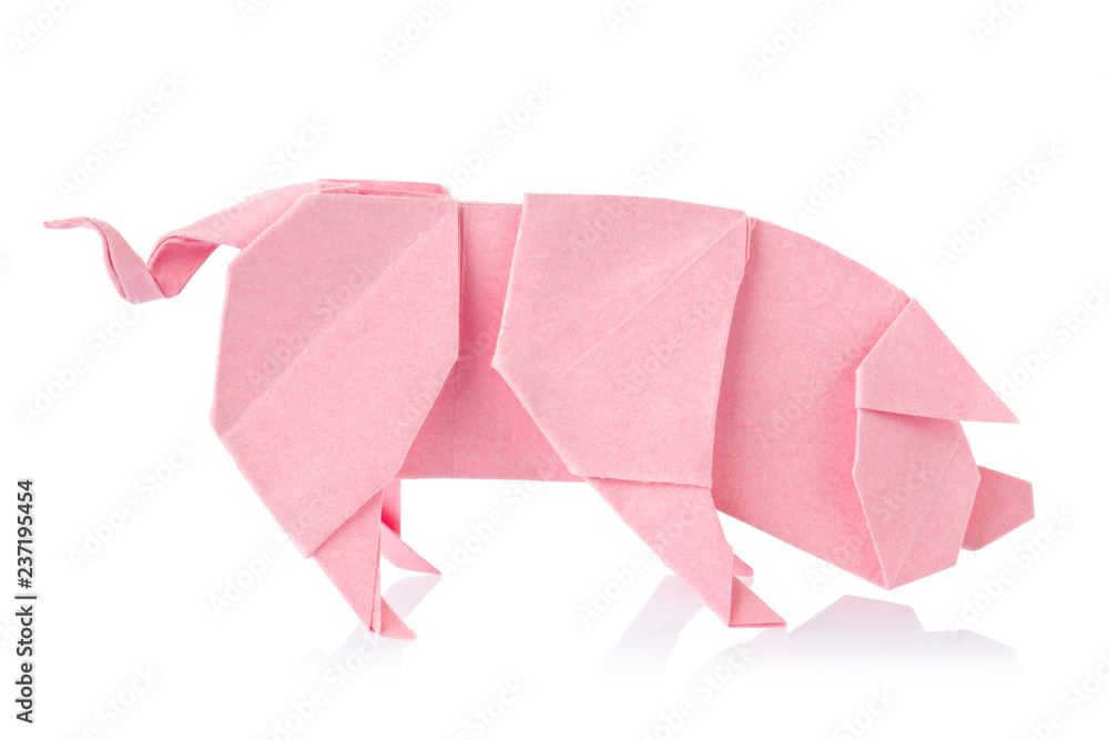 Pink pig of origami - obrazy, fototapety, plakaty 