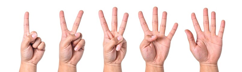 group hand asian young man count finger collection isolated on white background