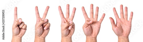 Group hand asian young man count finger collection isolated on white background Poster Mural XXL