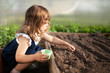 © Alinsa - Adorable little girl planting seeds in the ground at the greenhouse