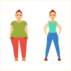 Poster - Cartoon Color Characters Woman Set Losing Weight Concept. Vector