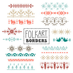 vector collection of dividers, borders decorated with scandinavian folk patterns.