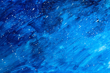 Abstract watercolor texture art of amazing deep dark blue sky with stars (hand painted)