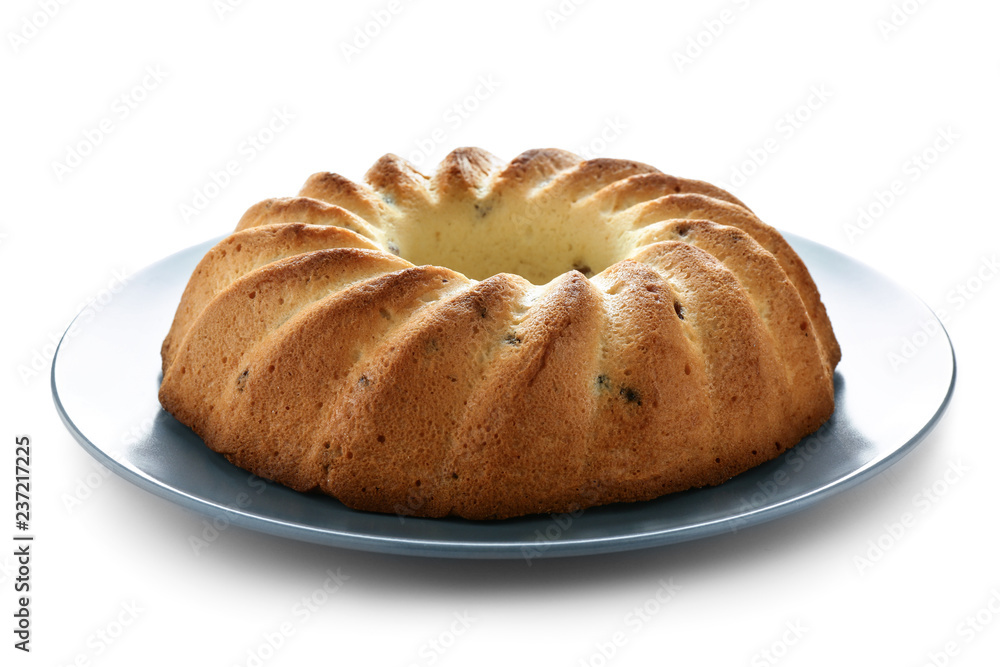 Traditional homemade Christmas pie on white background