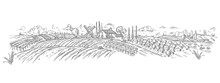 Rural Landscape Hand Drawn With Plant. Vector Illustration