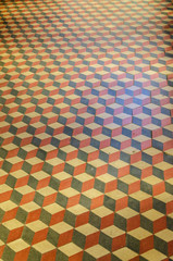 Vintage tiles floor with cubic three-dimensional effect