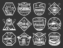 Fishing Sport Monochrome Icons For Tackle Store