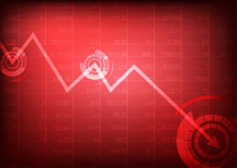 Wall Mural - Vector : Red stock market with decreasing arrow on red background