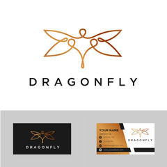 Fototapete - Minimalist elegant Dragonfly logo design with line art style and business card inspiration