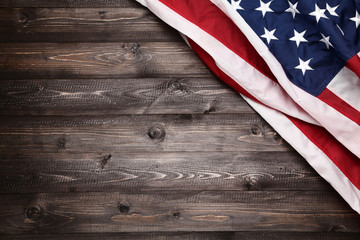 American flag on brown wooden table