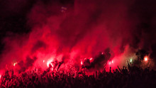 Football Fans Lit Up The Lights, Flares And Smoke Bombs