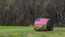 American Flag On Bale Of Hay