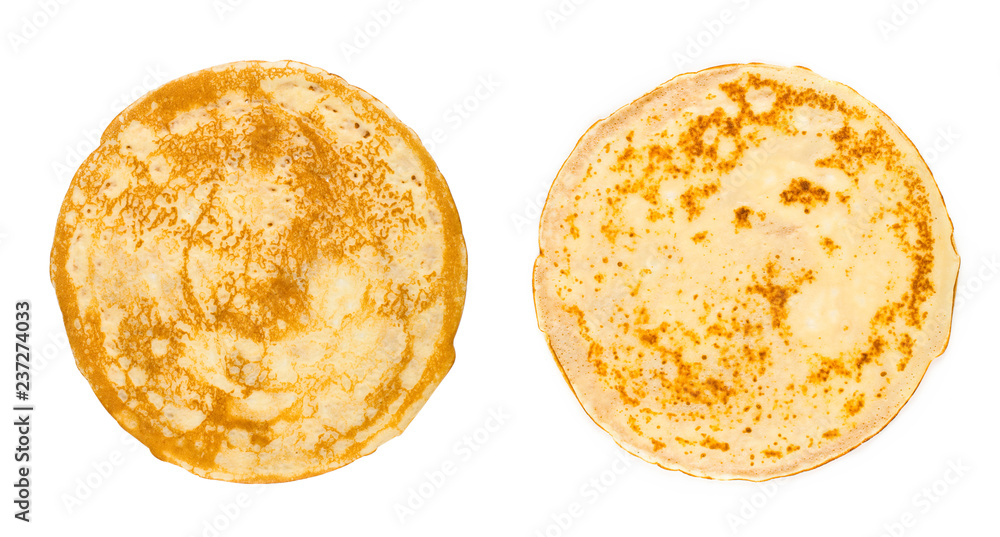 homemade russian pancake isolated on white background, close-up, top view - obrazy, fototapety, plakaty 