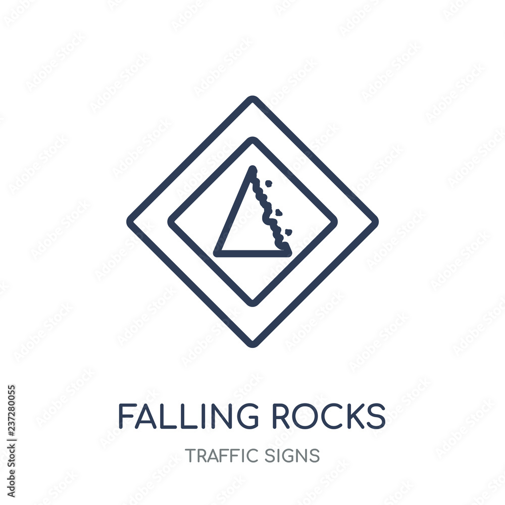Mutcd Sign Falling Rocks Falling rocks sign icon. Falling rocks sign linear symbol design from ...