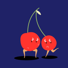 Sticker - A pair of cherries cartoon vector