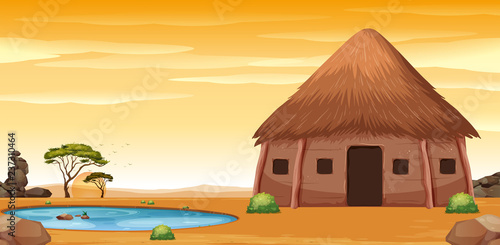 Photographie An african hut in desert