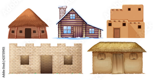 Set of different culture houses Poster Mural XXL