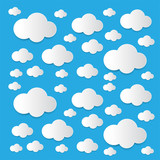 Fototapeta  - Cloud vector icon set white color on blue background