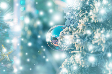 Christmas decorations on boken light background