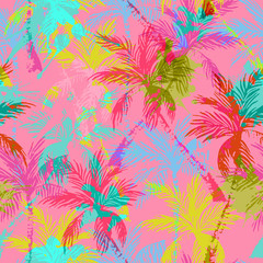 Wall Mural - Abstract colorful palm trees seamless pattern.