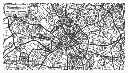 Wall Mural - Manchester England City Map in Retro Style. Outline Map.