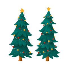 two decorated christmas trees illustration