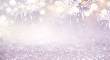 Wall Mural - fireworks and bokeh in new year eve and copy space. abstract background holiday.