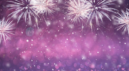 Wall Mural - purple fireworks and bokeh in new year eve and copy space. abstract background holiday.