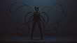 Sexy Biker Demon Woman in a Bodice an Leather Boots and Crash Helmet With Tactile Tentacles in a foggy void 3d Illustration 3d render