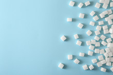 Refined Sugar Cubes On Color Background, Top View