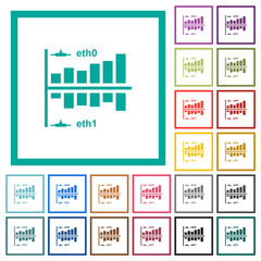 Poster - Network statistics flat color icons with quadrant frames