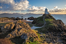 Lighthouse On Llanddwyn Island On The Coast Of Anglesey In North Wale, Uk.