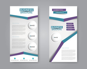 Wall Mural - Narrow flyer and leaflet design. Set of two side brochure templates. Vertical banners. Blue and purple color. Vector illustration mockup.