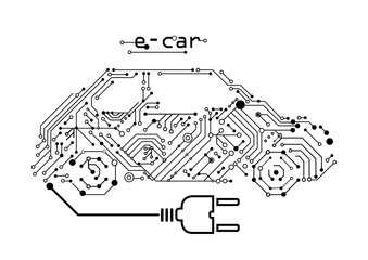 Wall Mural - electric car - e-car on a board