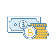 Poster - Bitcoin coins stack and dollar banknote color icon